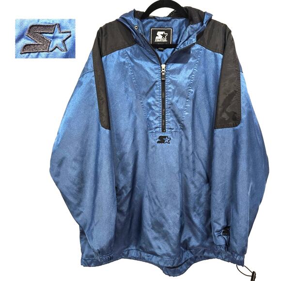 Men's Vintage 90's Starter Half Zip Jacket Teal Blue Black XL - Picture 1 of 12